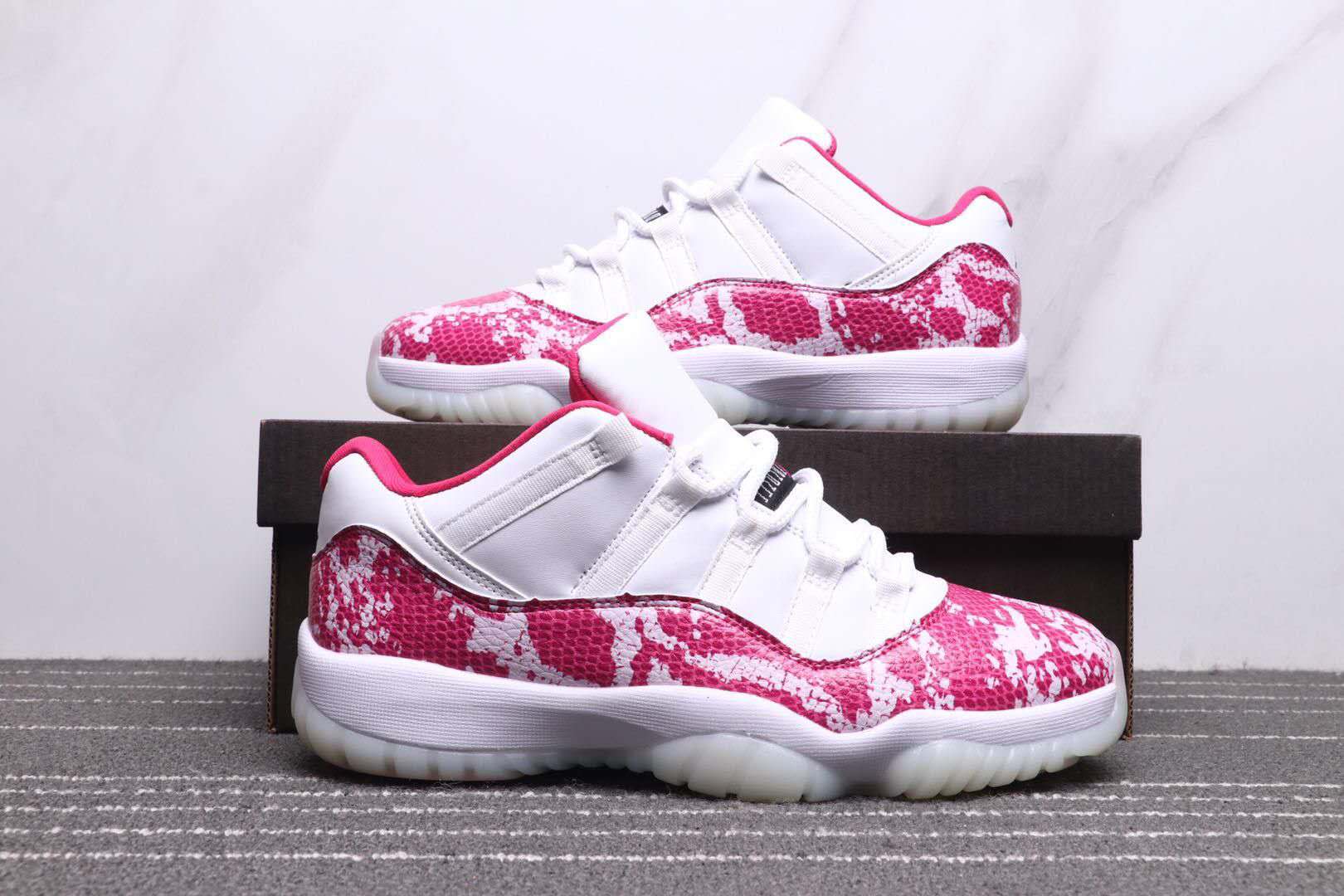 Women Air Jordan 11 Low SnakeSkin White Pink Shoes - Click Image to Close